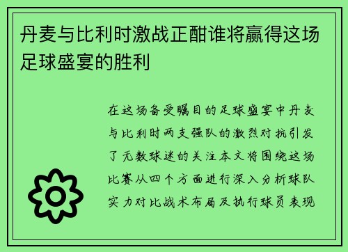 丹麦与比利时激战正酣谁将赢得这场足球盛宴的胜利
